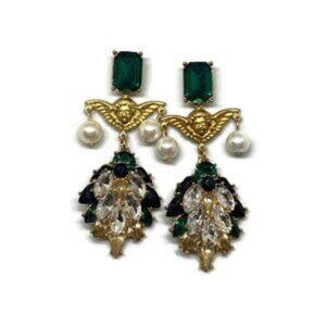 Green and gold antique style statement earrings